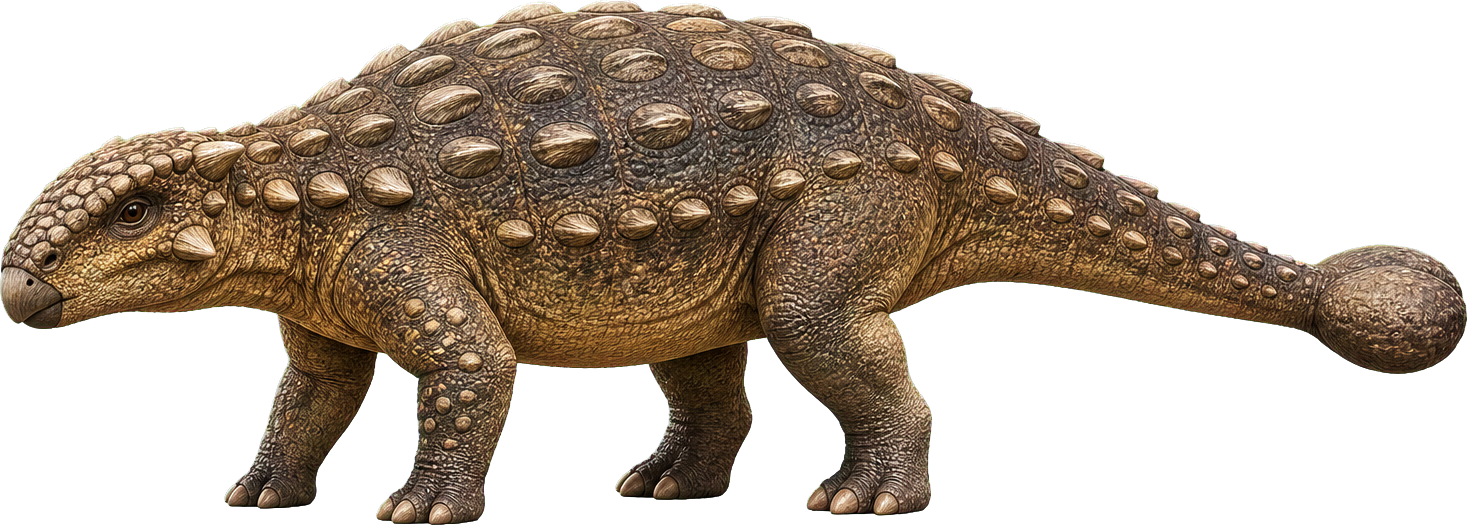 Wide Ankylosaurus stands beside a child, with its armored back lower than many large dinosaurs.