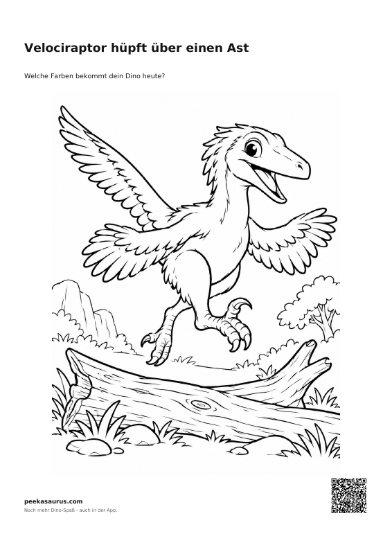 Velociraptor hüpft über einen Ast